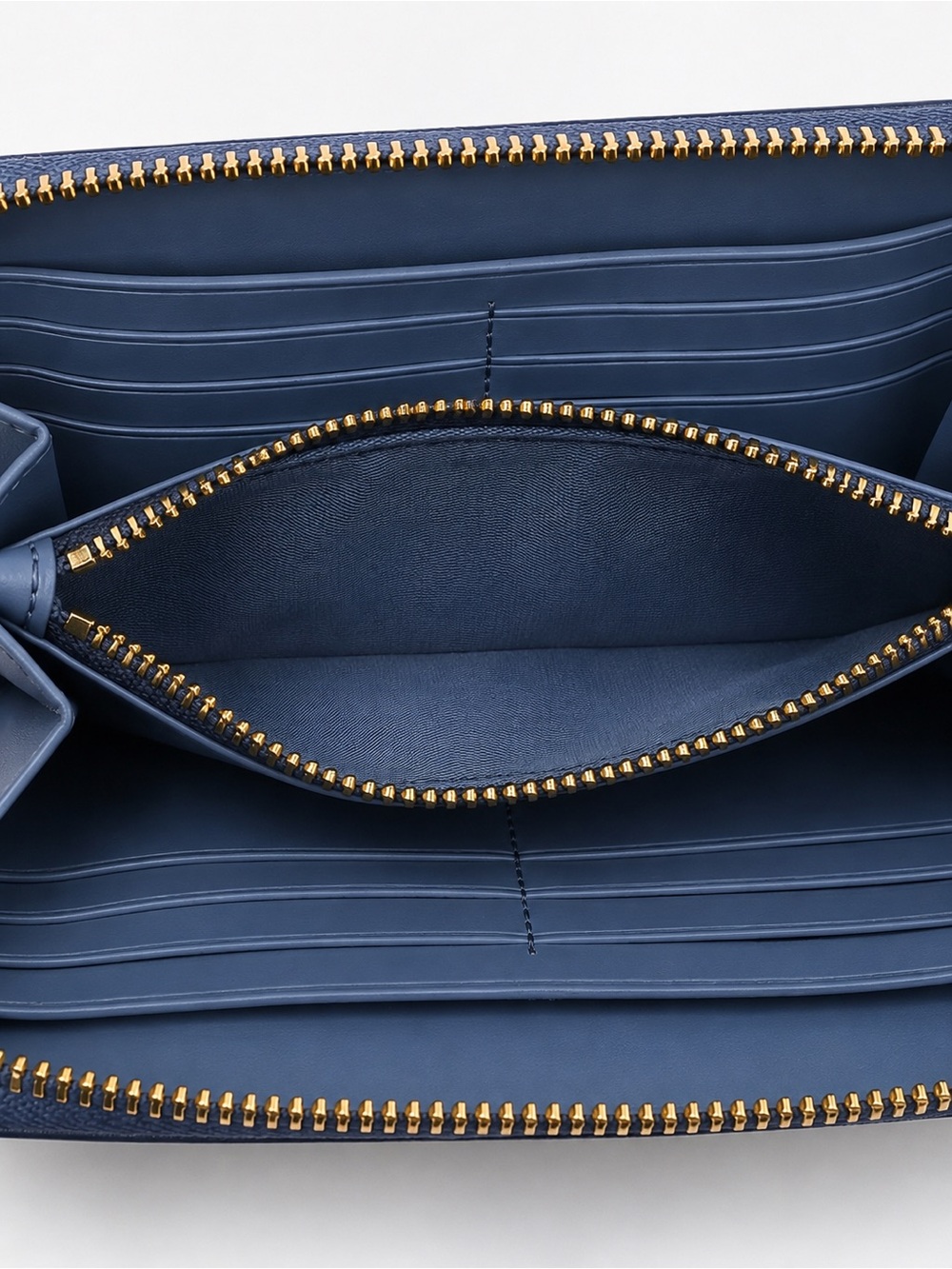 Coach Accordion Zip Wallet Blue Crossgrain Leather Gold NWT $225 - Picture 6 of 8